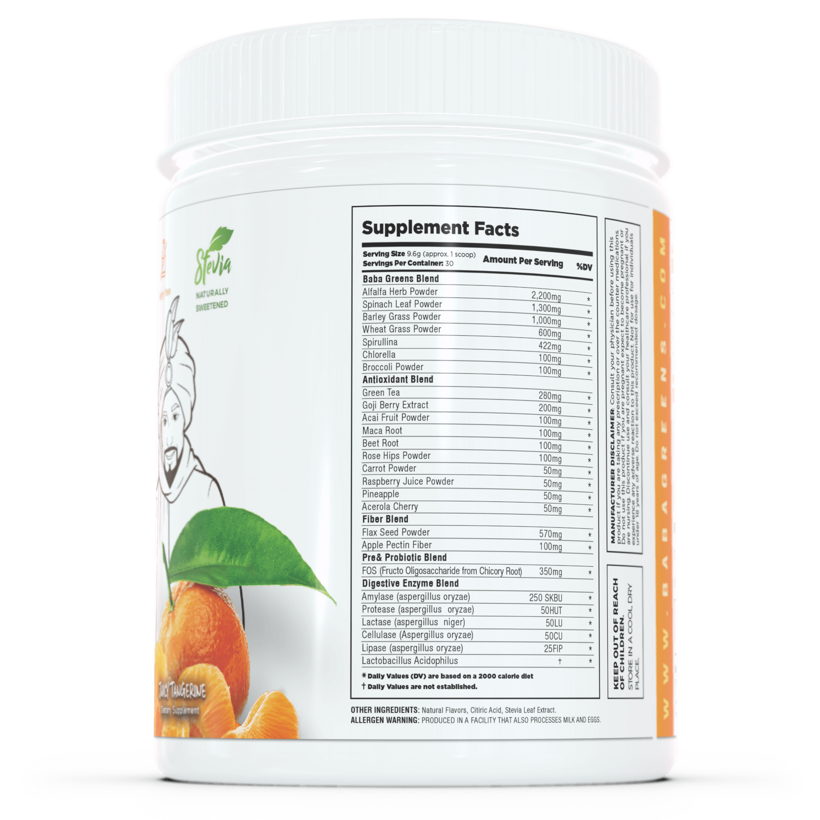 Baba Greens - Juicy Tangerine - 10.2oz - supplement facts