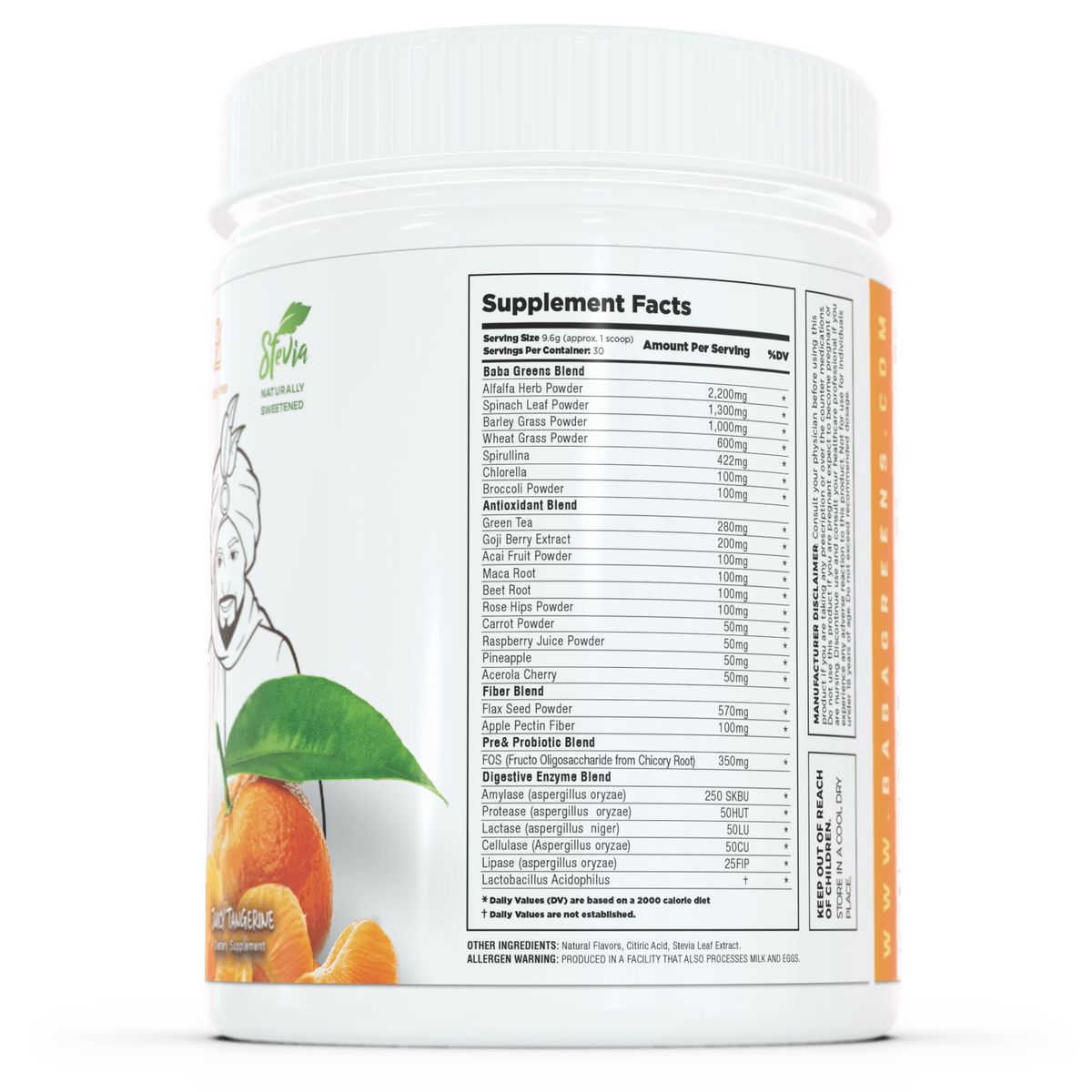 Baba Greens - Juicy Tangerine - 10.2oz - supplement facts