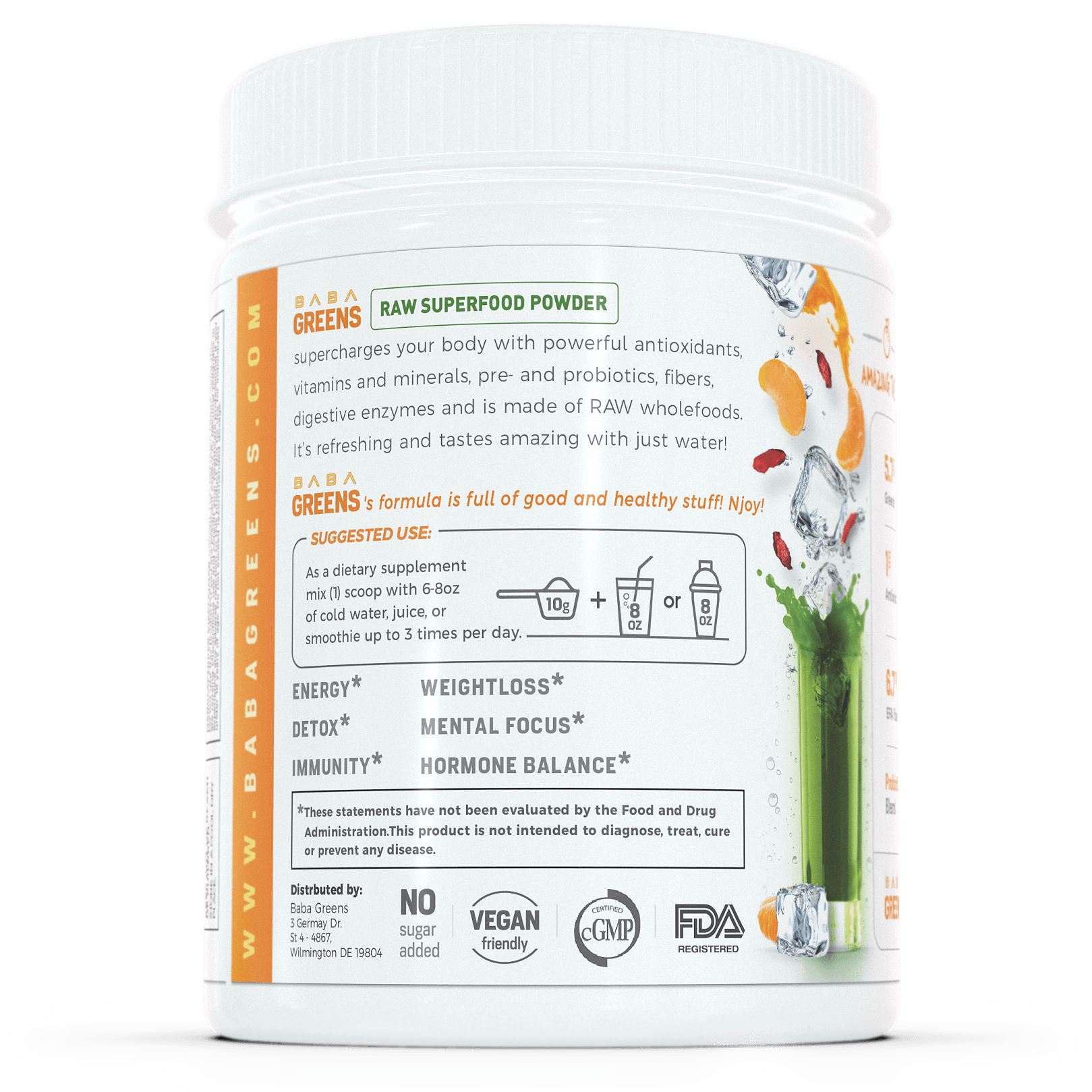 Baba Greens - Juicy Tangerine - 10.2oz - superfood