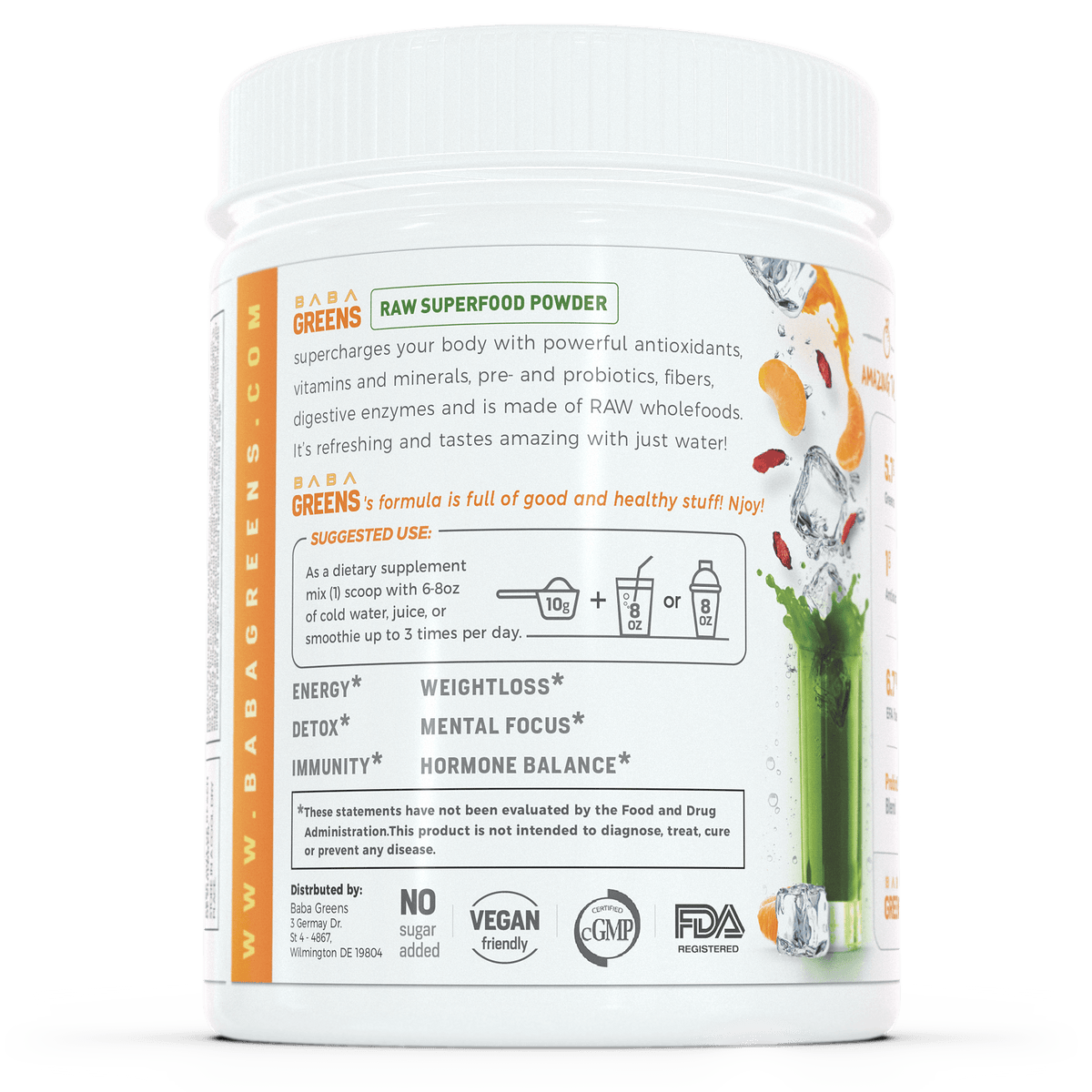 Baba Greens - Juicy Tangerine - 10.2oz - superfood